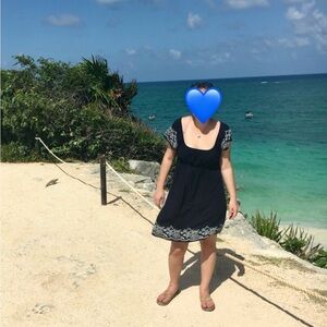 One Clothing // Floral Embroidered Boho Dress (Navy & White - XL)